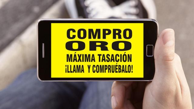 Recreación de publicidad de una firma de compraventa de oro físico.
