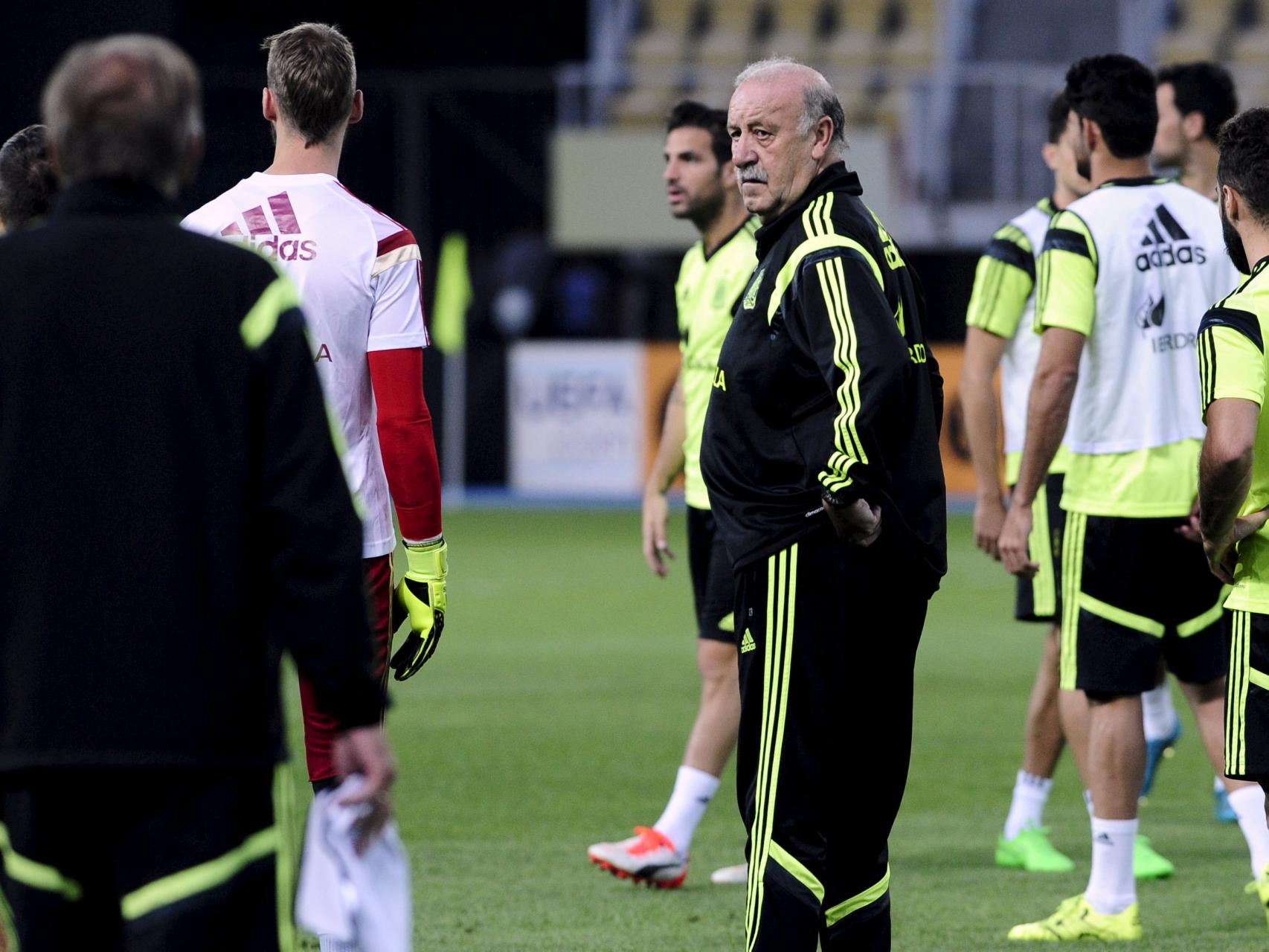 Vicente del Bosque, durante un entrenamiento de la selección española.