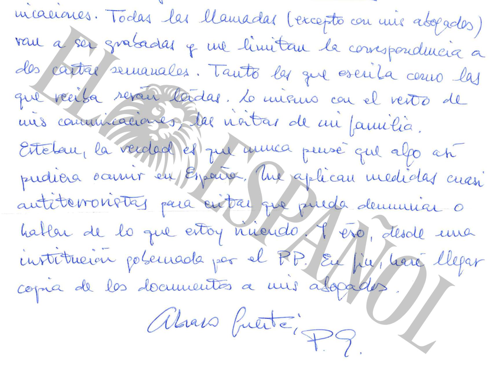 Escrito de Francisco Granados enviado a EL ESPAÑOL.