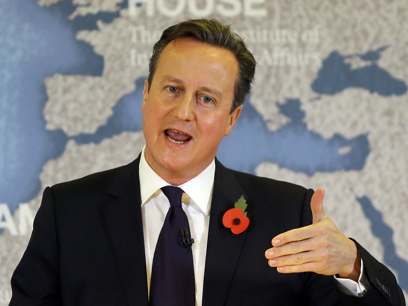 El primer ministro británico, David Cameron, durante su discurso sobre el 'Brexit' este martes