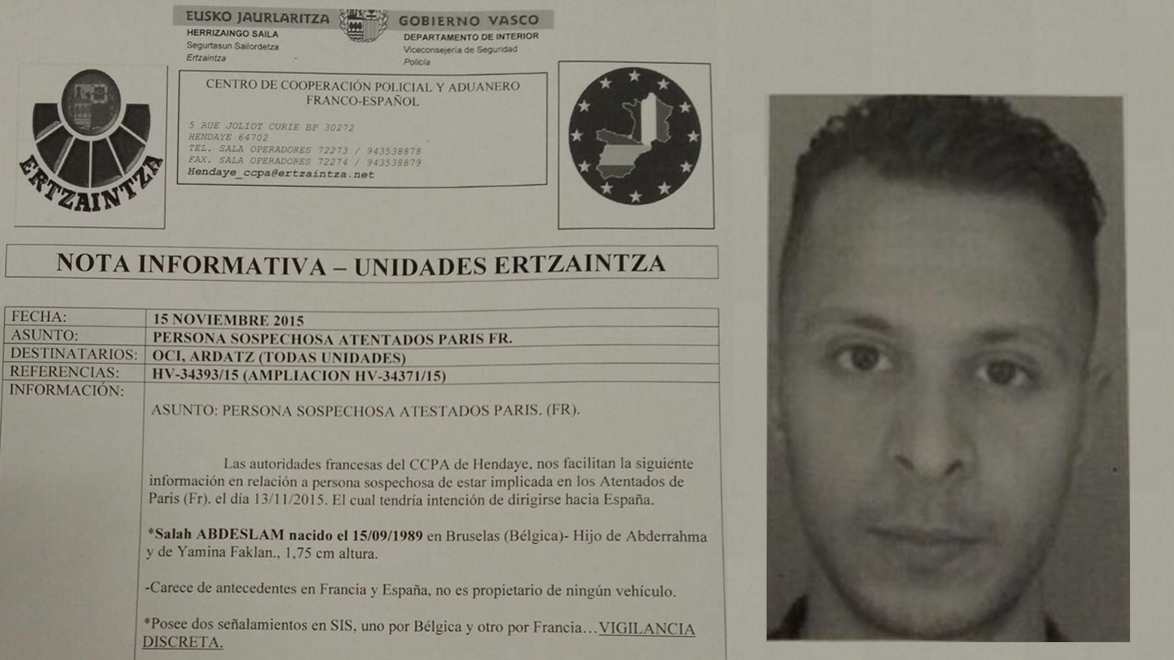 Nota informativa elaborada por las unidades de la Ertzaintza.