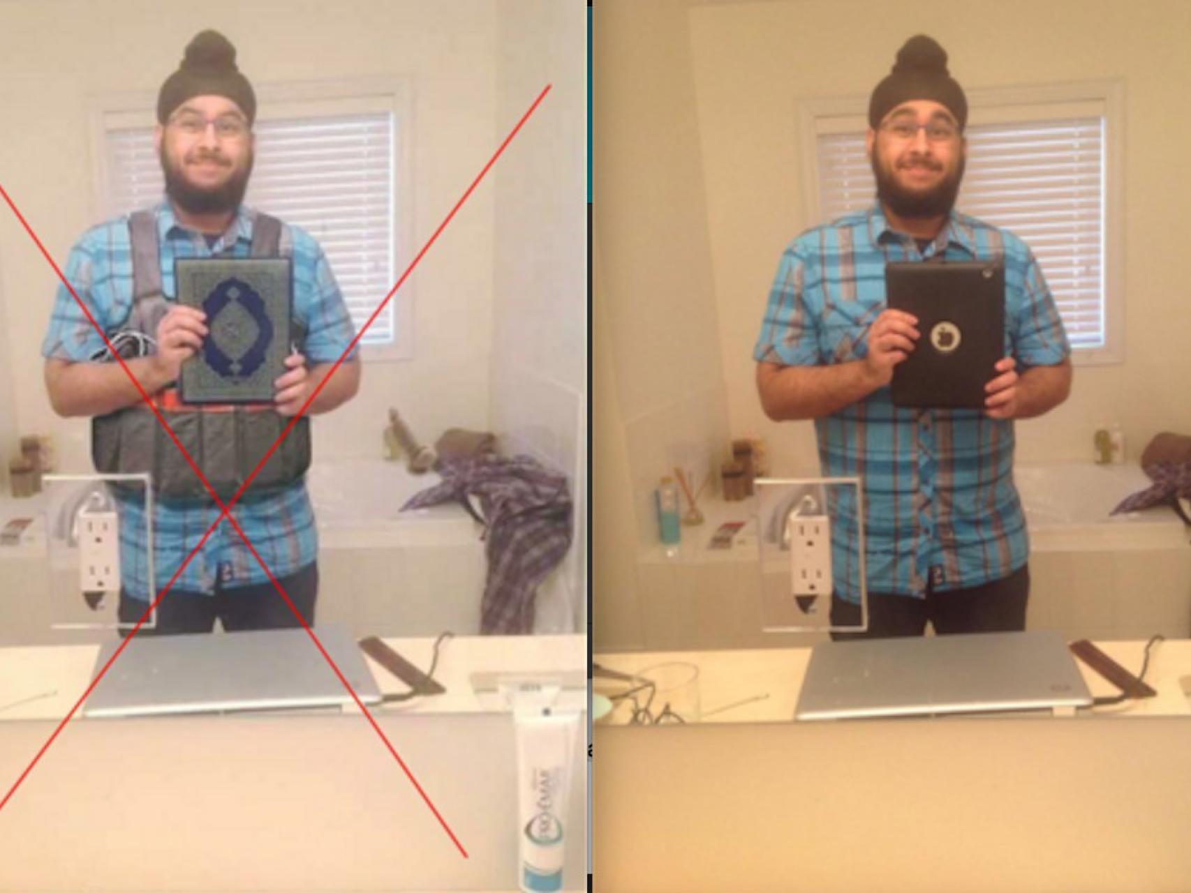 Fotomontaje de Veerender Jubbal a la izquierda, comparado con la imagen original.