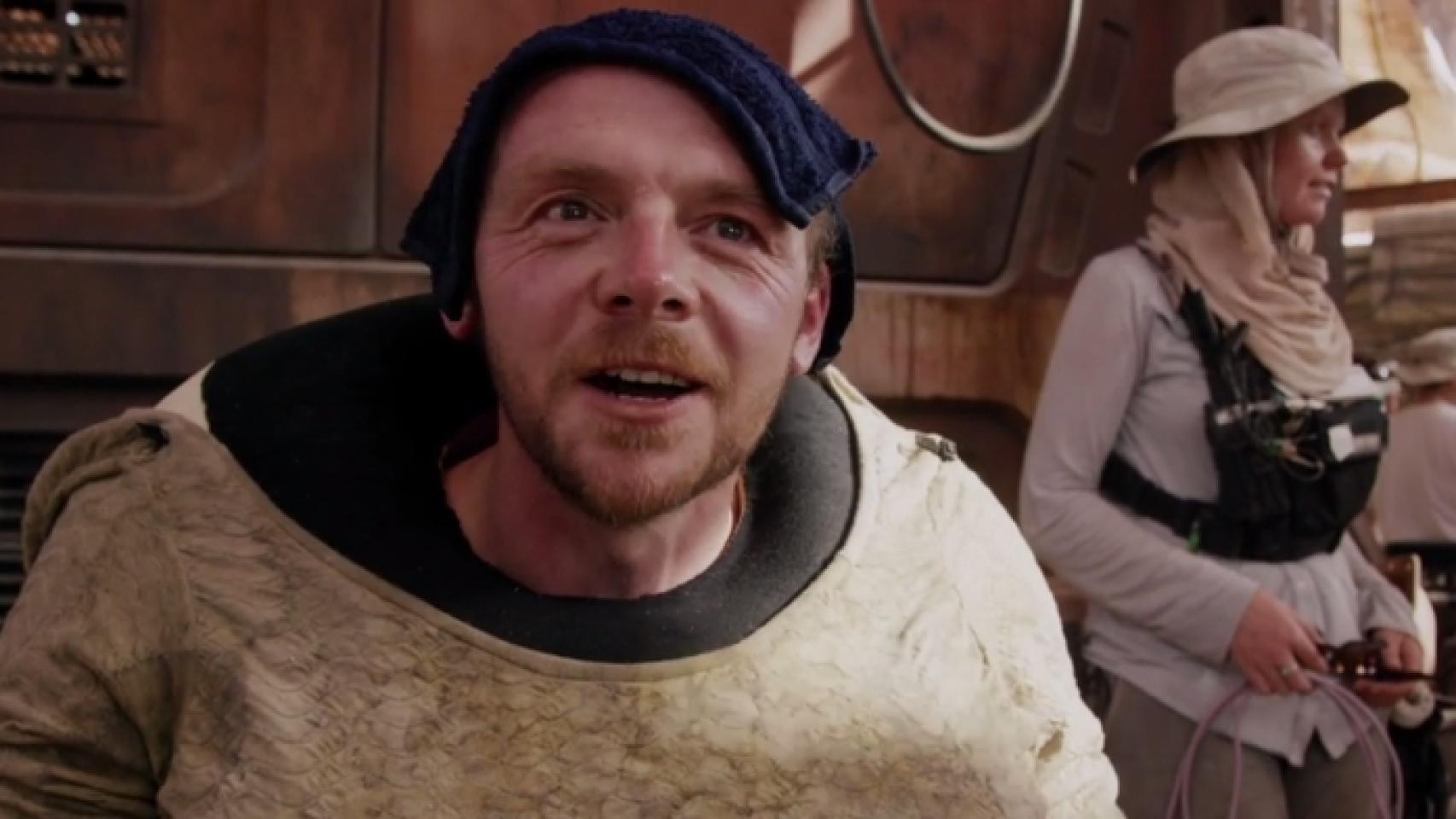 Simon Pegg, durante el rodaje de El despertar de la fuerza