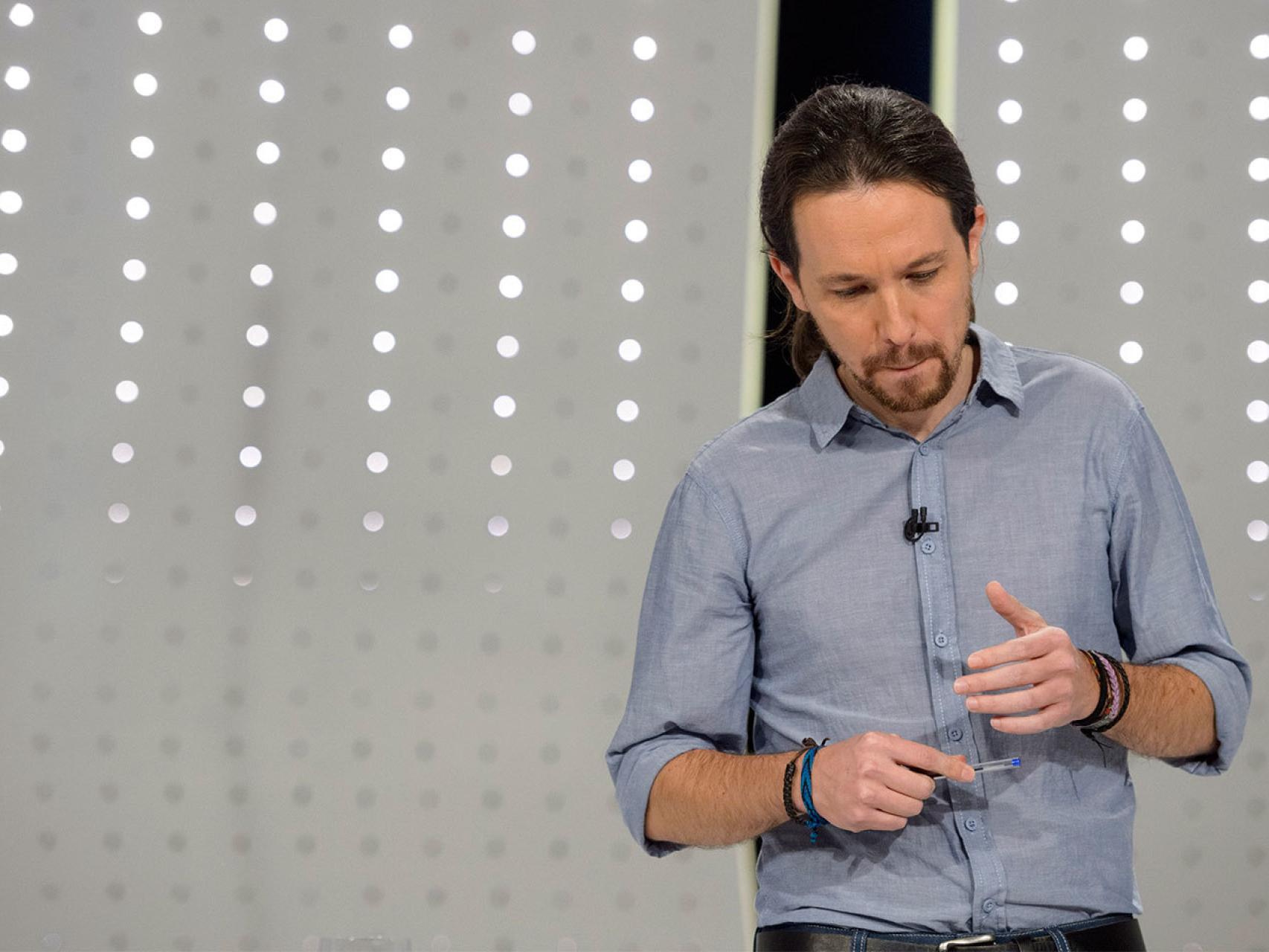Pablo Iglesias, antes de iniciar el debate.