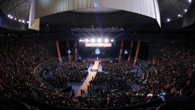 Vistalegre, abarrotada durante en el acto de campaña del domingo.