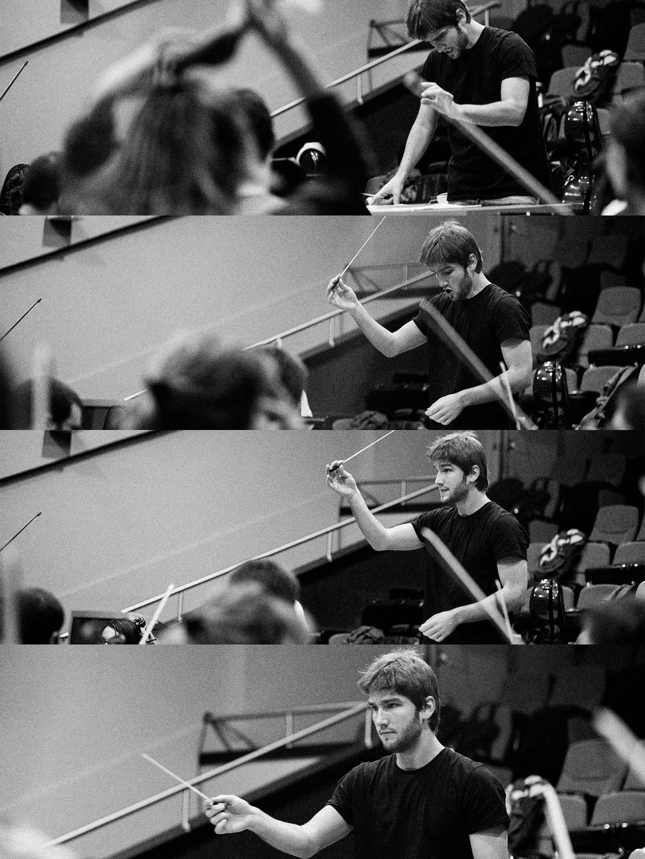 Lucas Vidal, en varios momentos de los ensayos del concierto