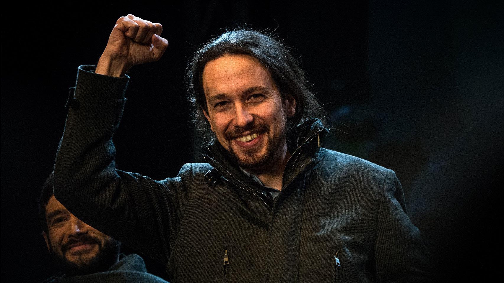 Pablo Iglesias celebra los resultados de Podemos en el Reina Sofía.