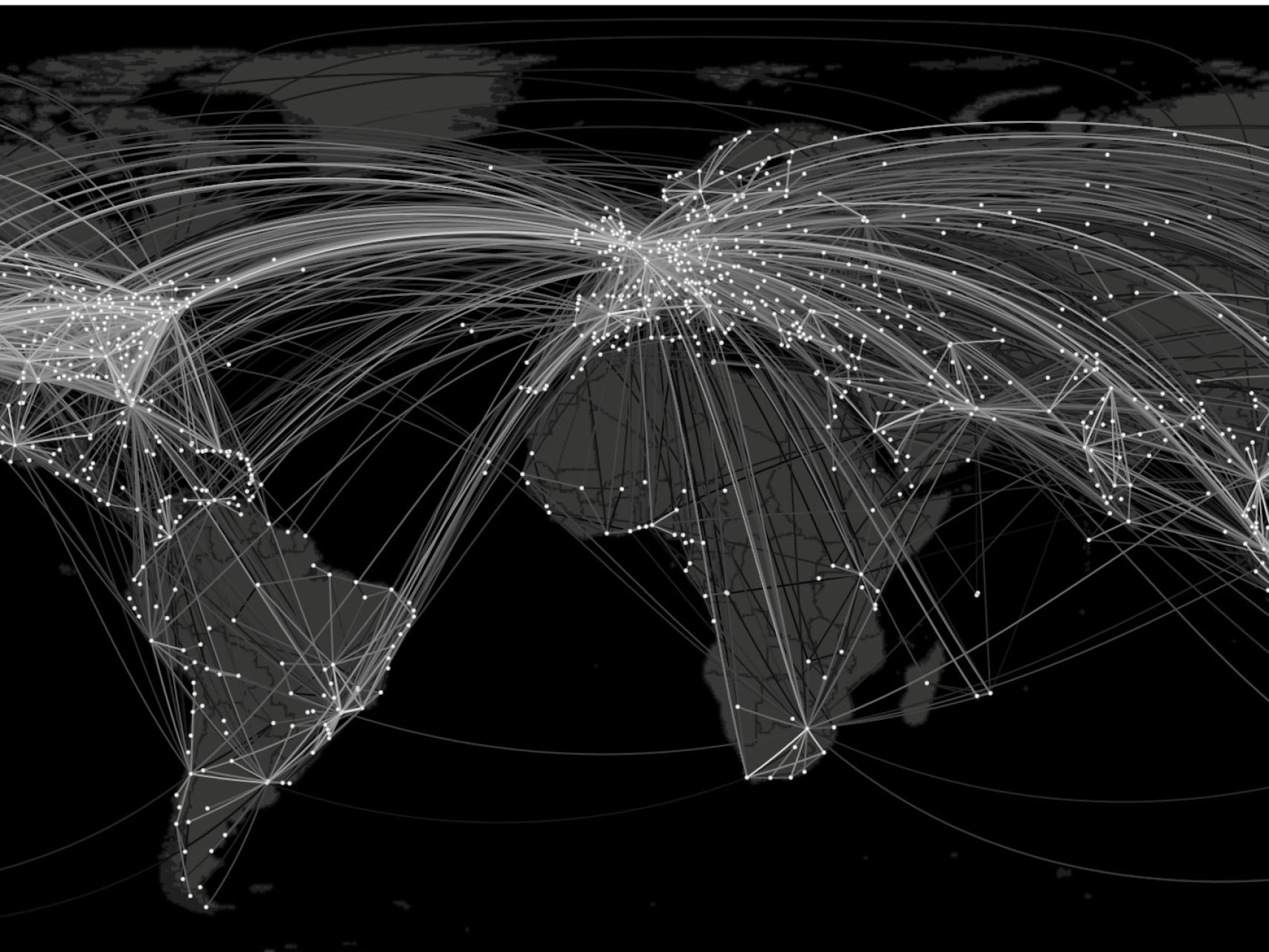 Simulación por ordenador de rutas de una pandemia.