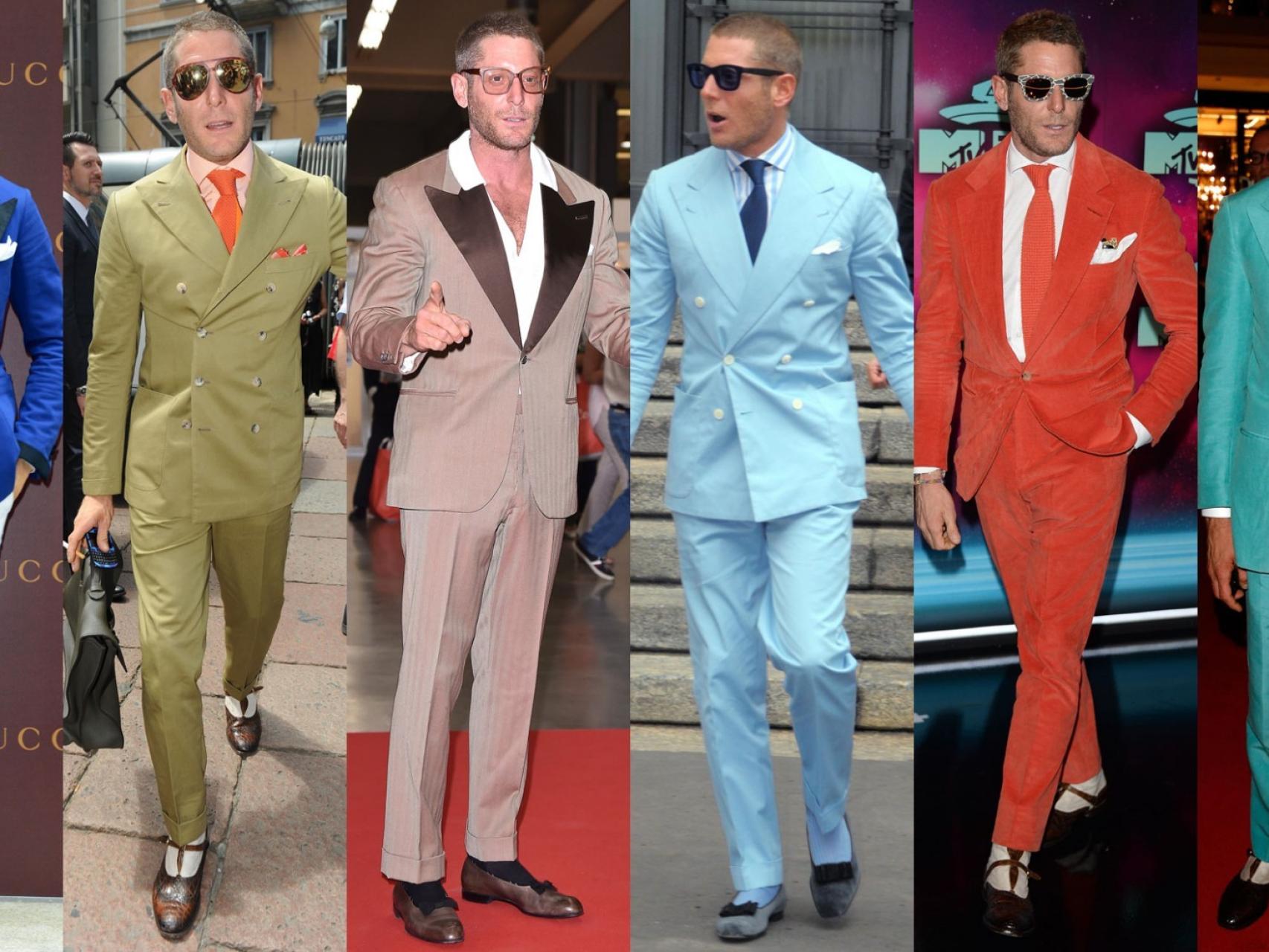 Lapo Elkann con trajes de solapa ancha y sus inseparables gafas Italia Independent