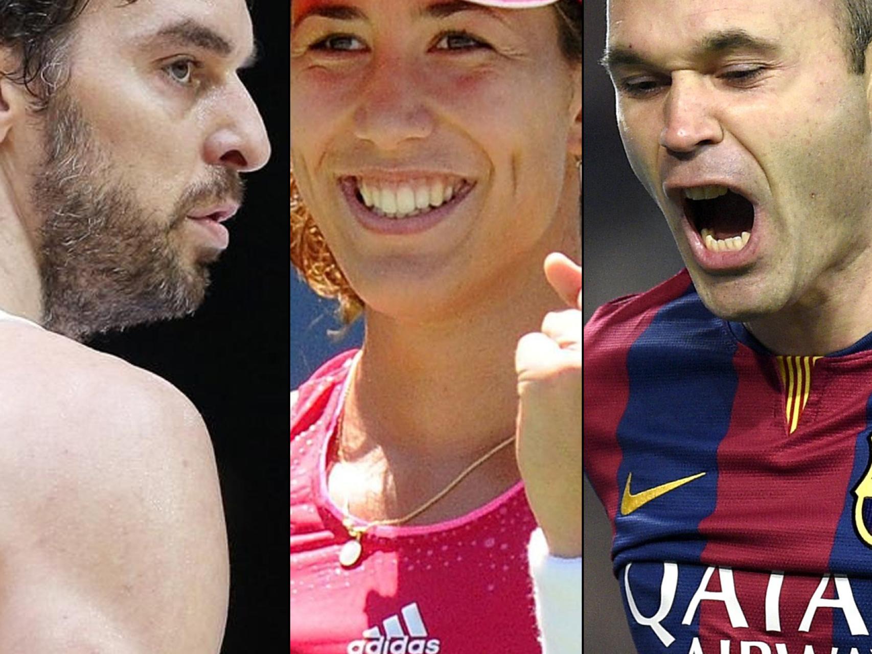 Pau Gasol, Garbiñe Muguruza y Andrés Iniesta