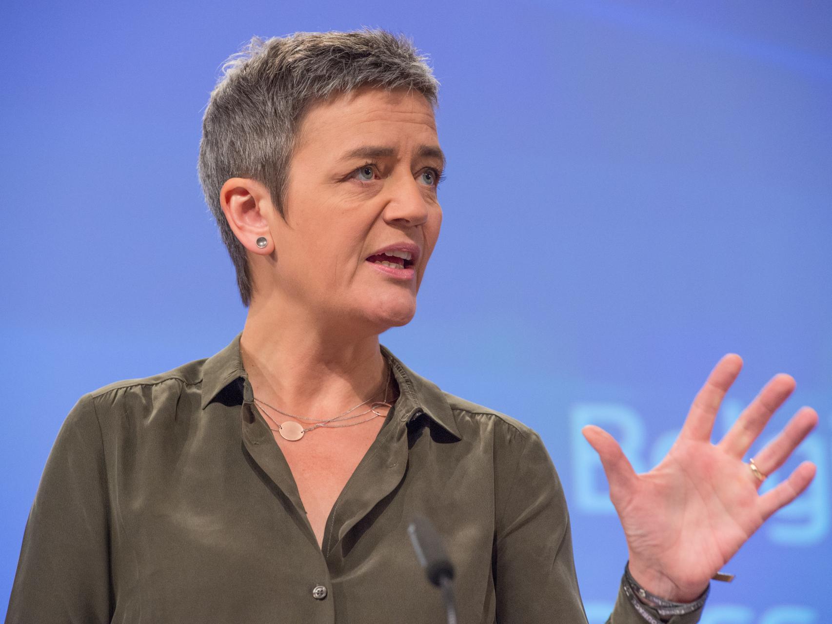 La comisaria de Competencia, Margrethe Vestager, en rueda de prensa
