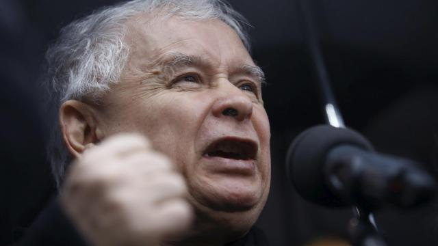 El líder de Ley y Justicia, Jaroslaw Kaczynski, en una manifestación.