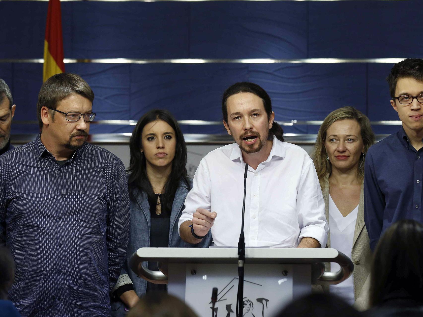 Pablo Iglesias, durante su comparecencia después de reunirse con el Rey