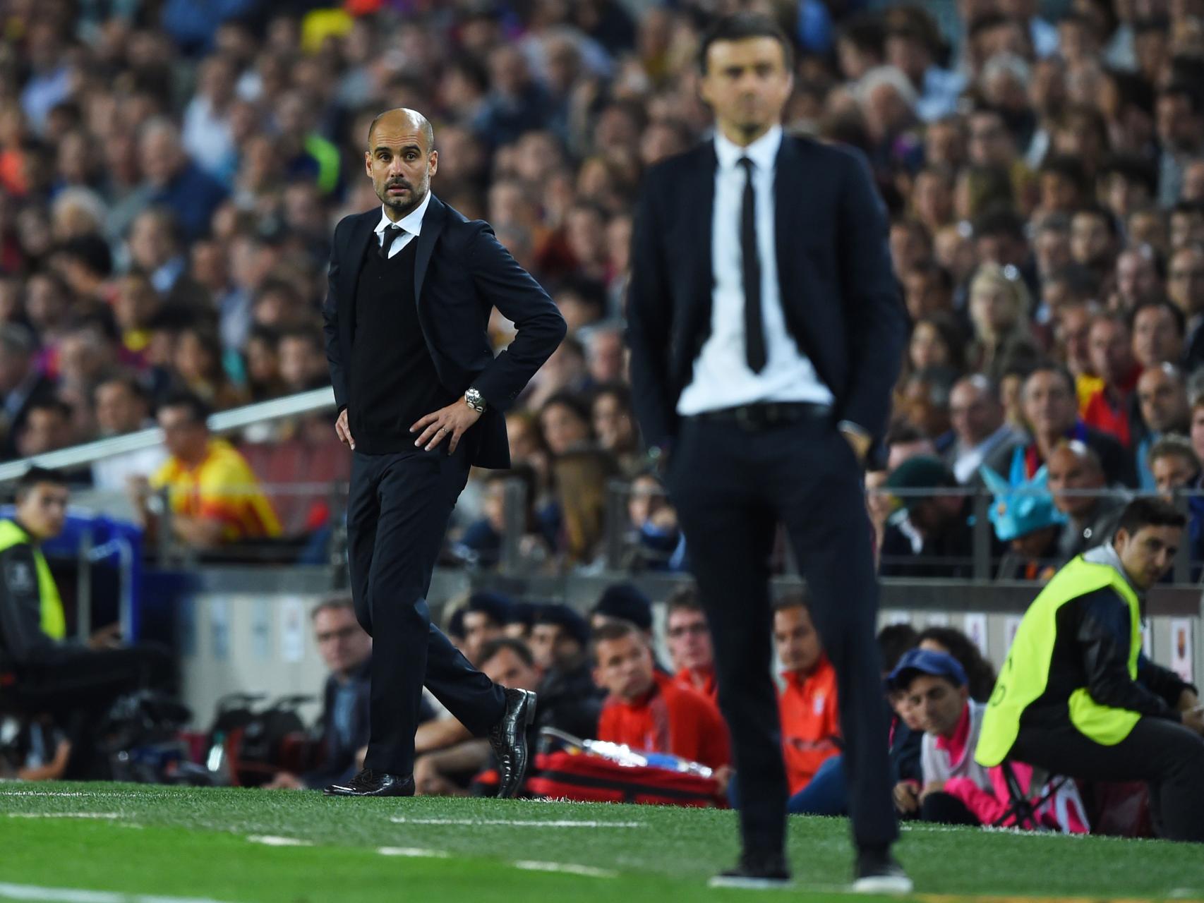 Luis Enrique y Guardiola en el Bayern - Barcelona de Champions