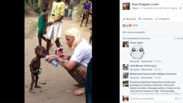 Anja Ringgren Lovén atiende al pequeño Hope en un fotografía subida a su  cuenta.