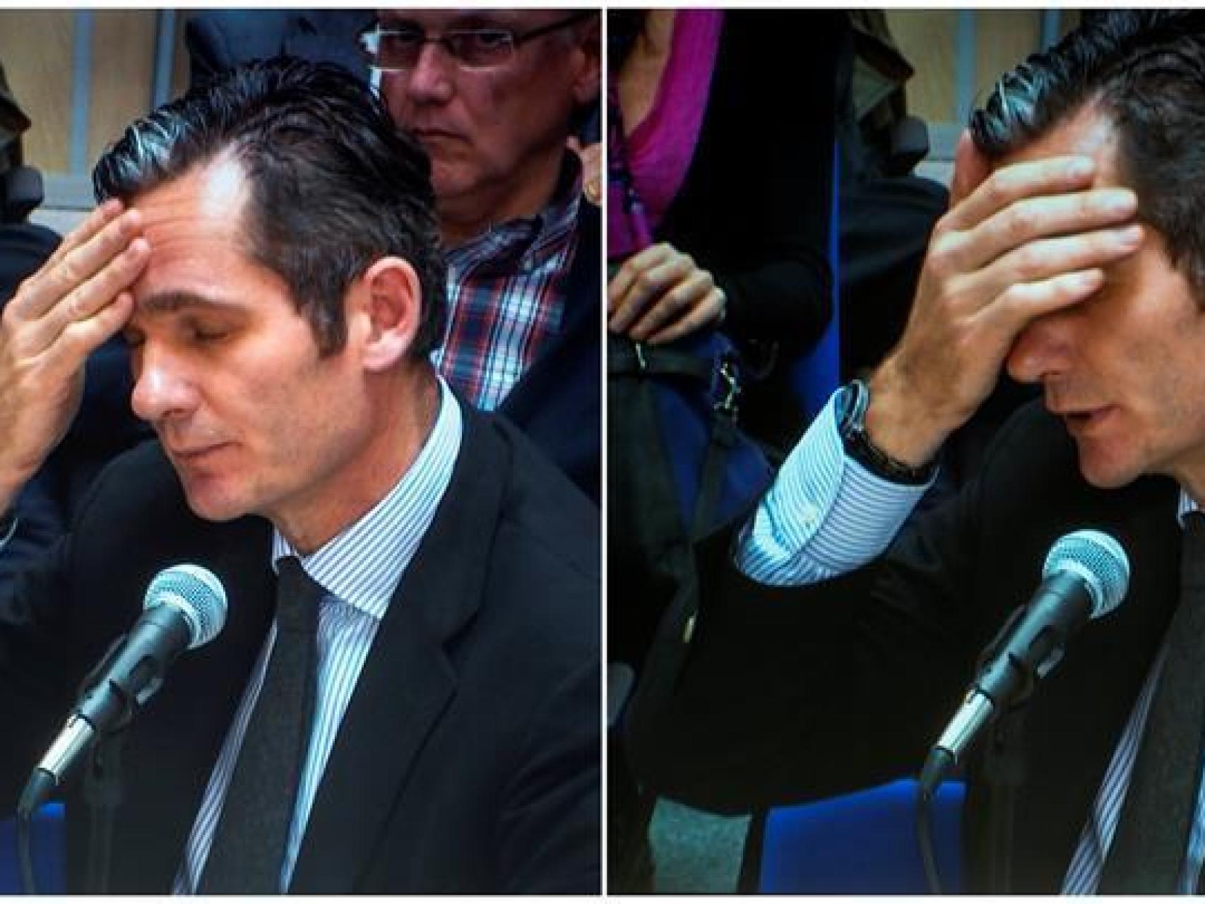 Urdangarín en dos momentos de su declaración en el juicio del caso Nóos