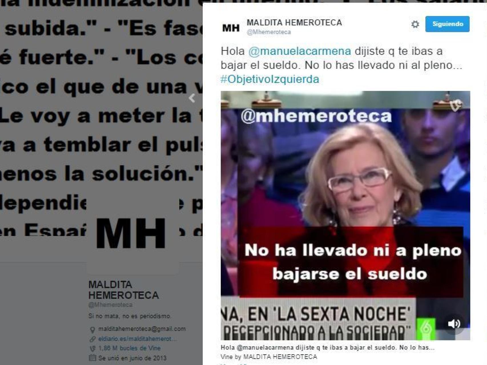El tuit con la promesa incumplida de Manuel Carmena que desató la polémica.