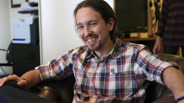 Pablo Iglesias durante la reunión con los secretarios generales de CCOO y UGT.