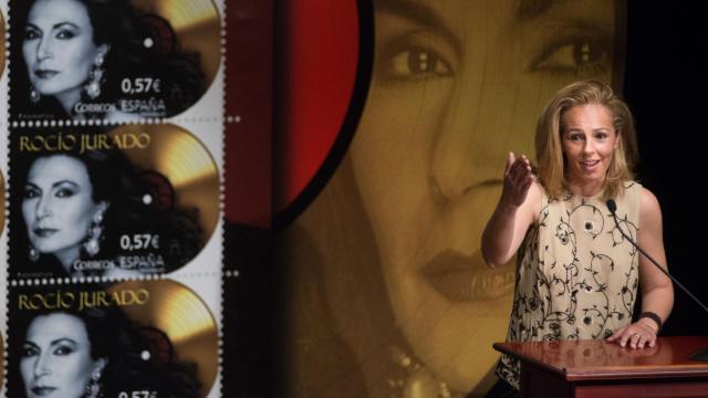 Rocío Carrasco durante la presentación del sello de su madre