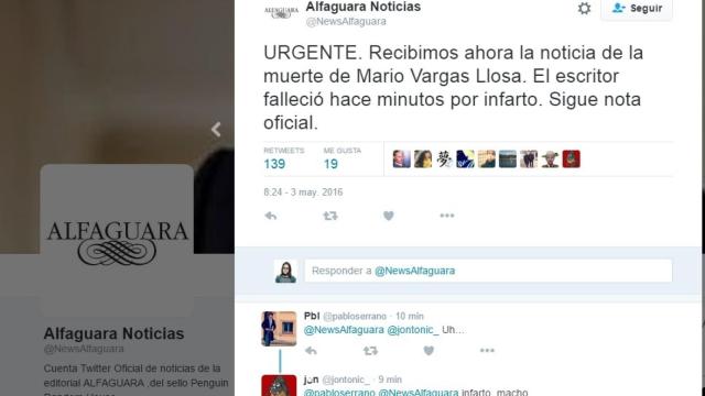 El mensaje de la cuenta falsa de Alfaguara