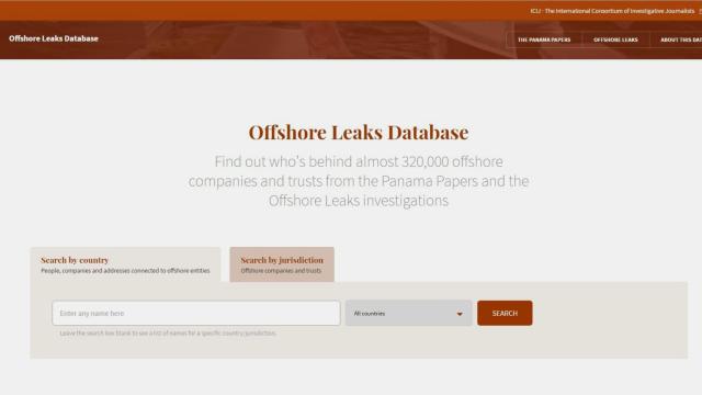 Captura de pantalla del buscador del ICIJ