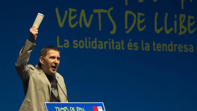 Arnaldo Otegi durante el acto Tiempos de paz, vientos de libertad
