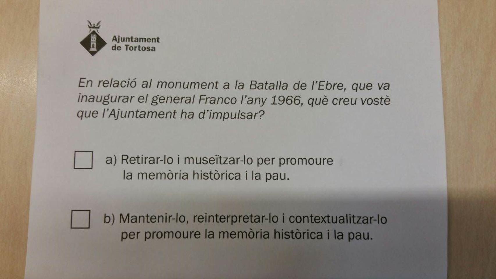 Papeleta para votar en la consulta ciudadana.