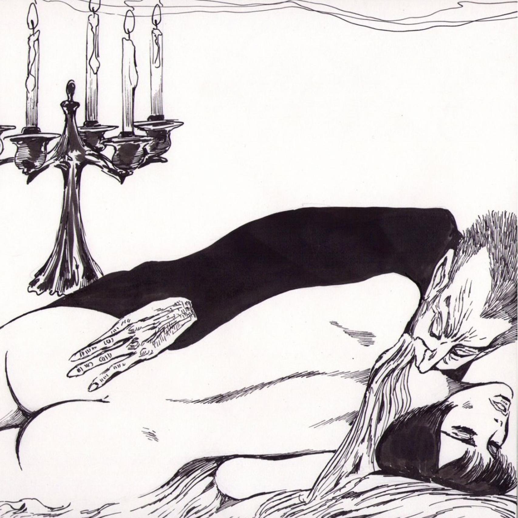 Viñeta de la Valentina de Crepax con Drácula.
