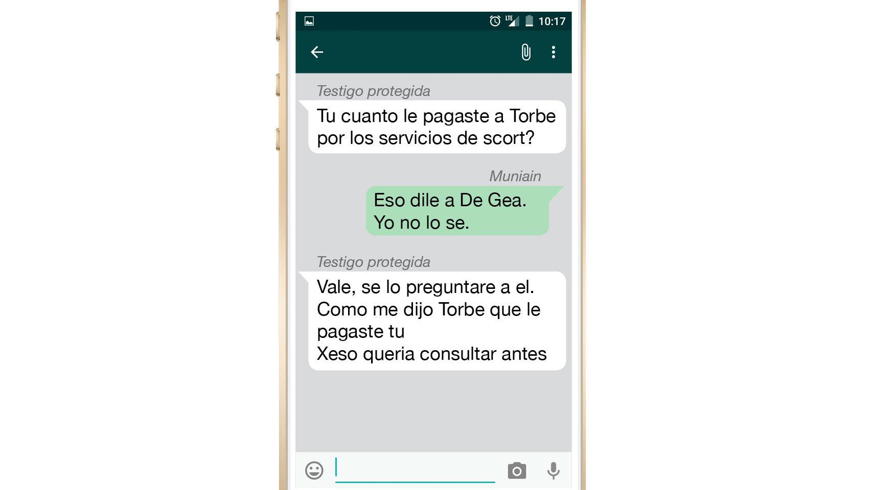 Imagen del Whatsapp con la testigo protegida