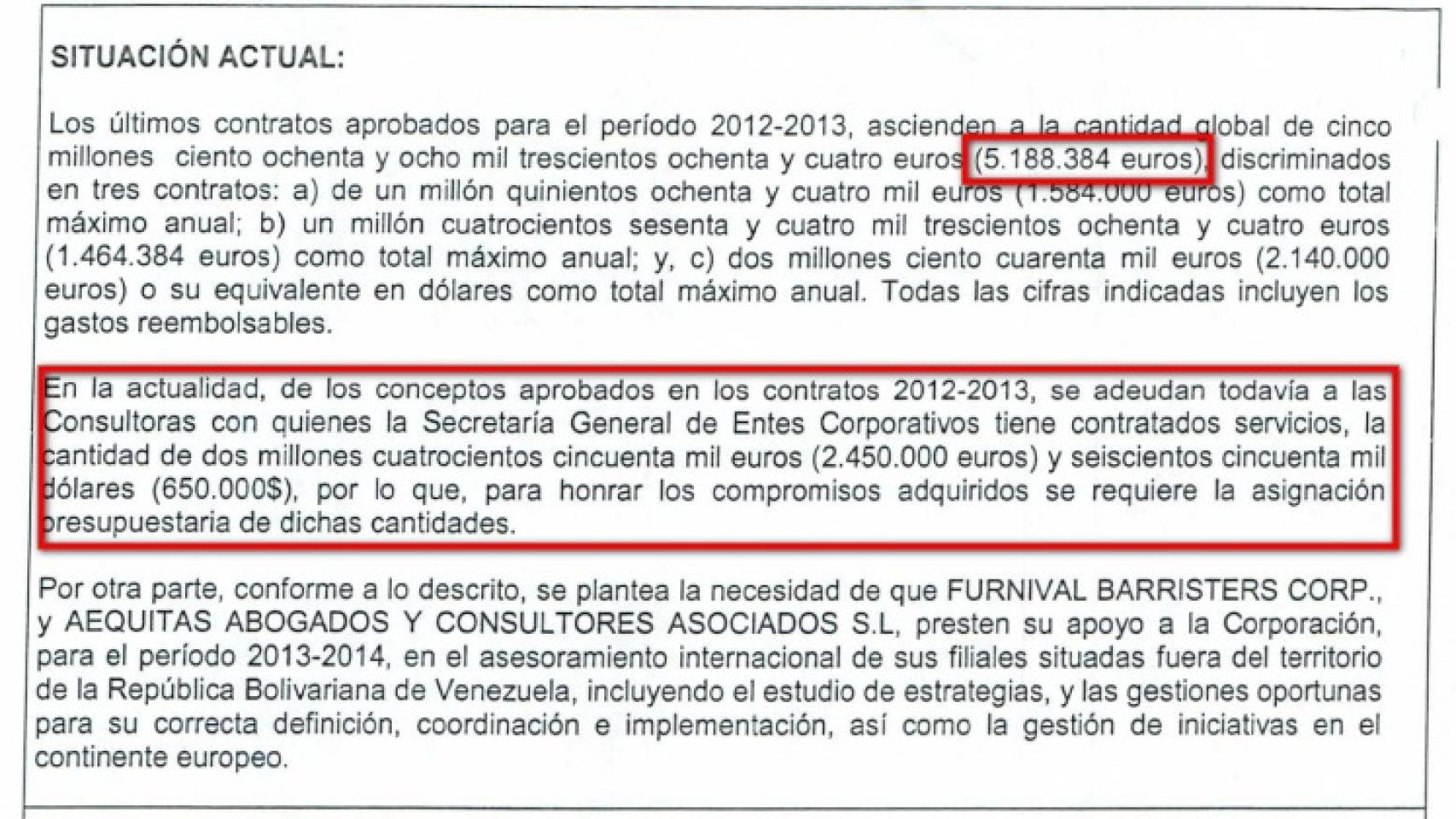 Extracto del contrato firmado entre Pedevesa y las sociedades investigadas.