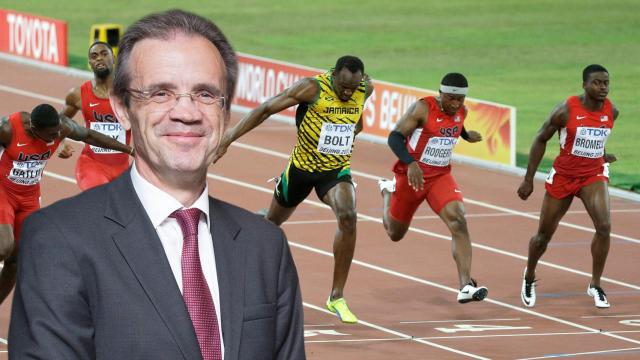 Montaje de Jordi Gual con atletas en la pista