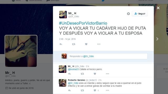 El tuit de Dr Odio amenazando con violar el cadáver del torero y a la viuda