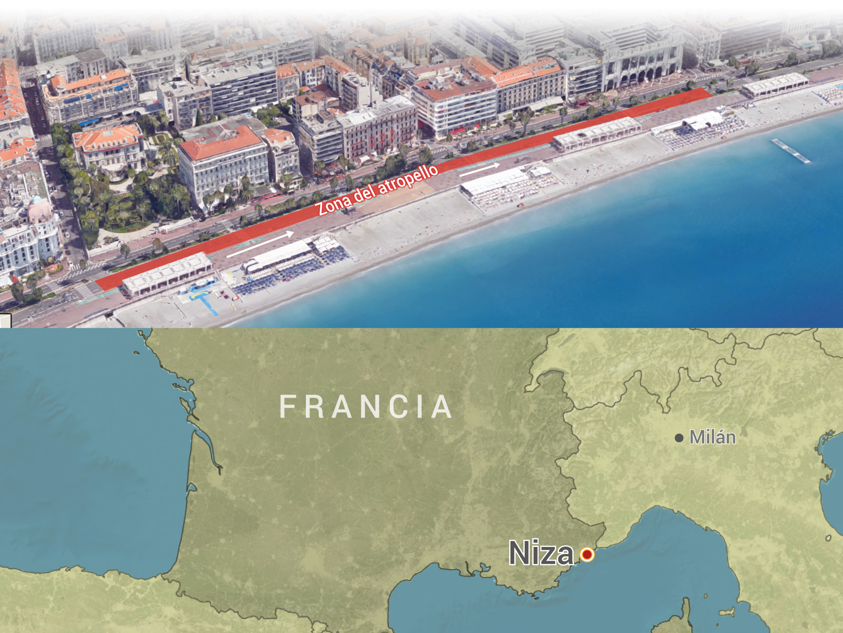 Mapa de la zona del ataque.