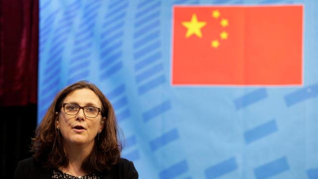 La comisaria de Comercio, Cecilia Malmström, en la reciente cumbre UE-China celebrada en Pekín