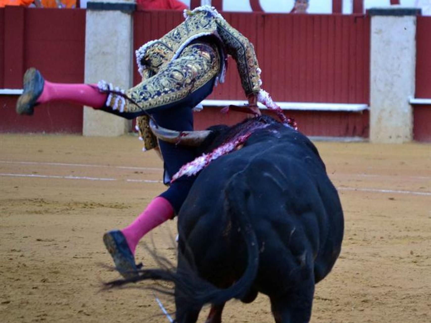Roca Rey en su cogida en Málaga.