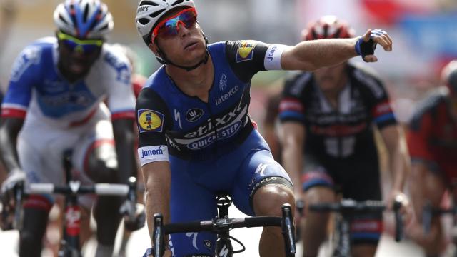 Gianni Meersman celebra la victoria.