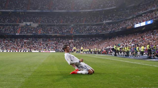 Morata celebra un gol con el Madrid.