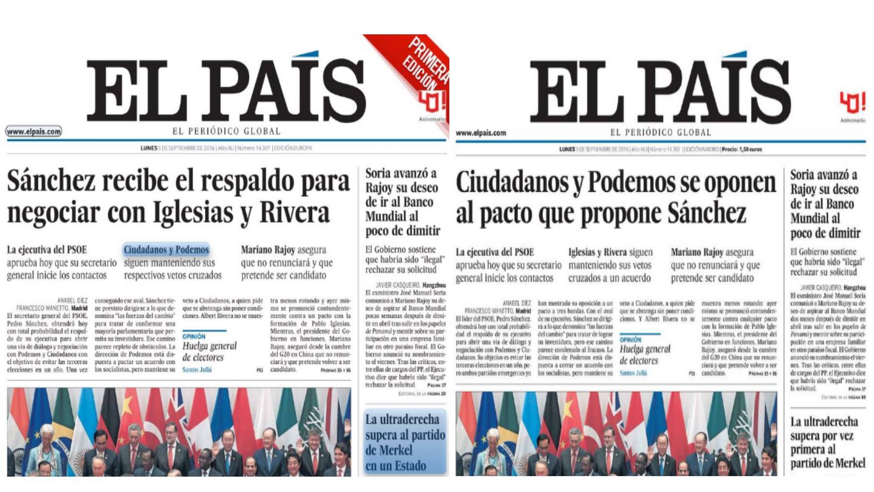 A la izquierda, la primera edición; a la derecha, la final.