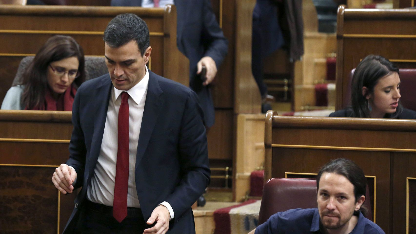 Pedro Sánchez y Pablo Iglesias, en el Congreso de los Diputados.