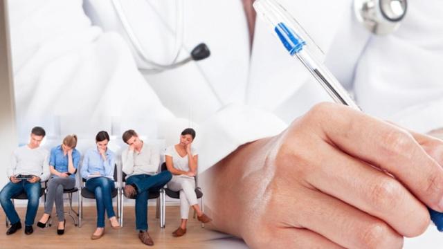 Montaje de trabajadores a la espera de la baja laboral.