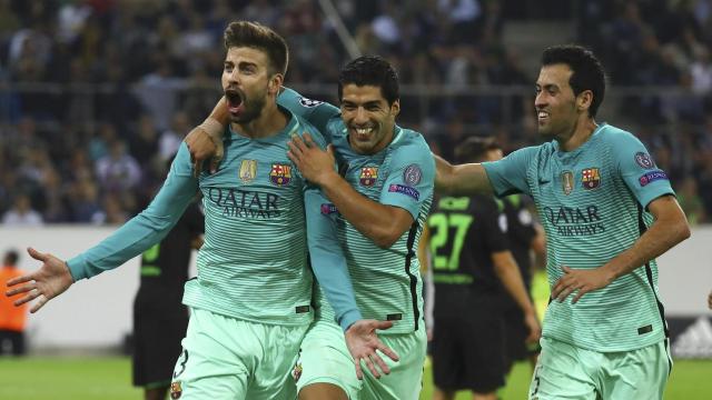 Piqué celebra su gol en Alemania.