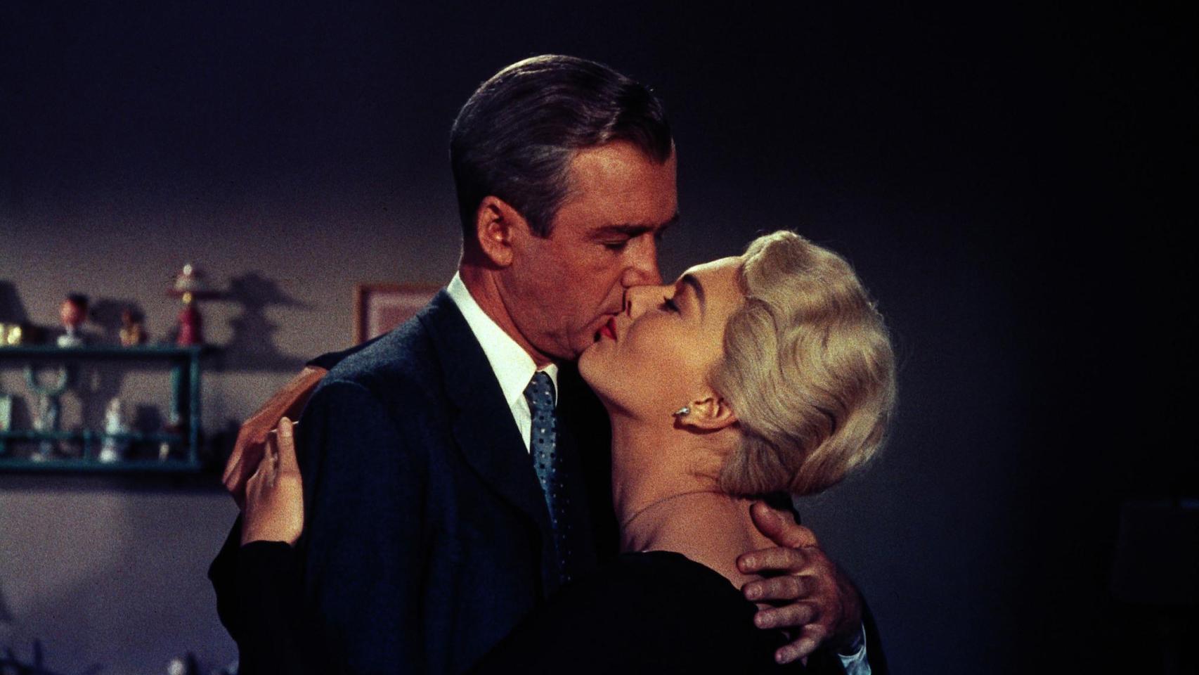 James Stewart y Kim Novak en Vertigo.