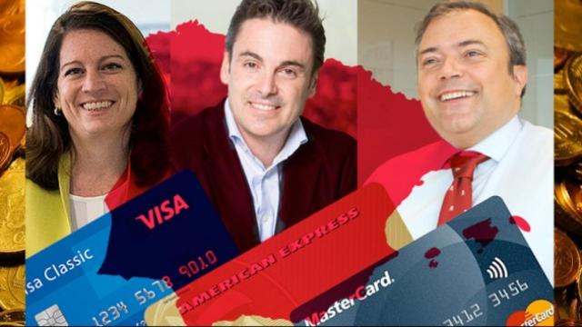 Carmen Alonso (Visa), Juan Orti (American Express) y Ovidio Egido (MasterCard).