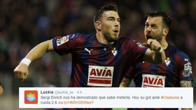 Uno de los mensajes que escribieron desde la cuenta de Luckia durante el partido de ayer.