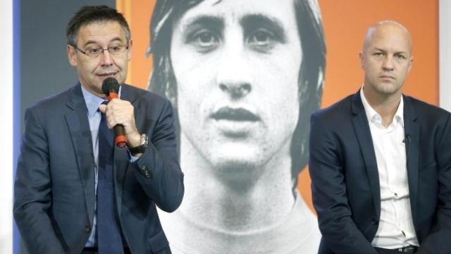 El presidente del Barça, Josep Maria Bartomeu, y Jordi Cruyff.