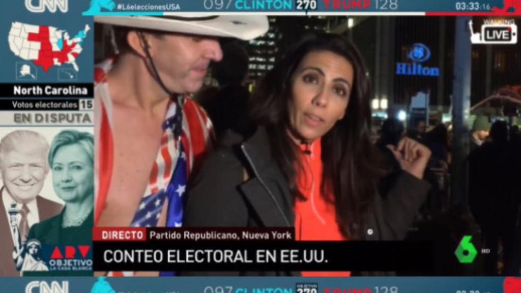 Un fanático de Trump semidesnudo interrumpe la conexión de Ana Pastor