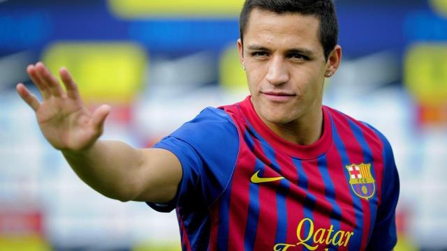 Alexis Sánchez  en su presentación como jugador del Barcelona.