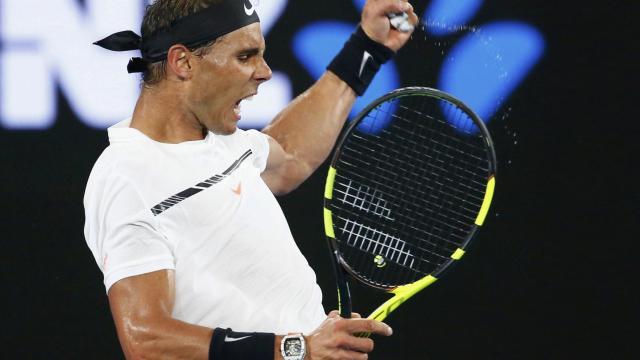 Nadal celebra su victoria a Baghdatis.