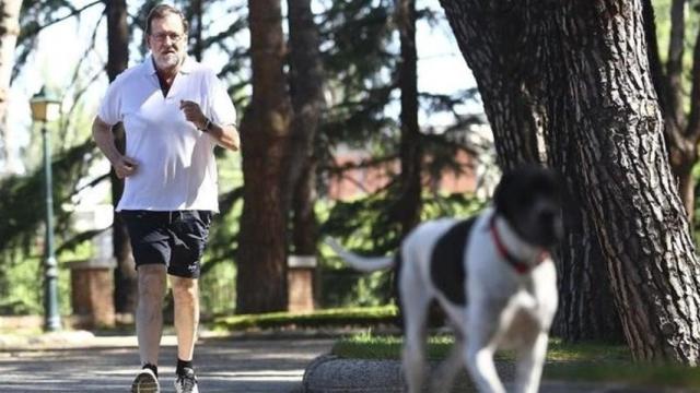 Rajoy hace ejercicio con su perro Rico.