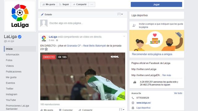 Una captura de un partido que ofreció gratis LaLiga.